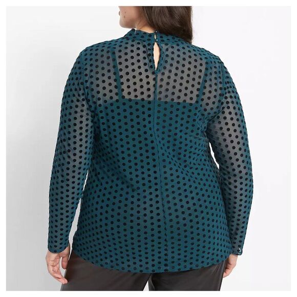 Mock-Neck Flock Dot Sheer Mesh Top - Picture 3 of 6
